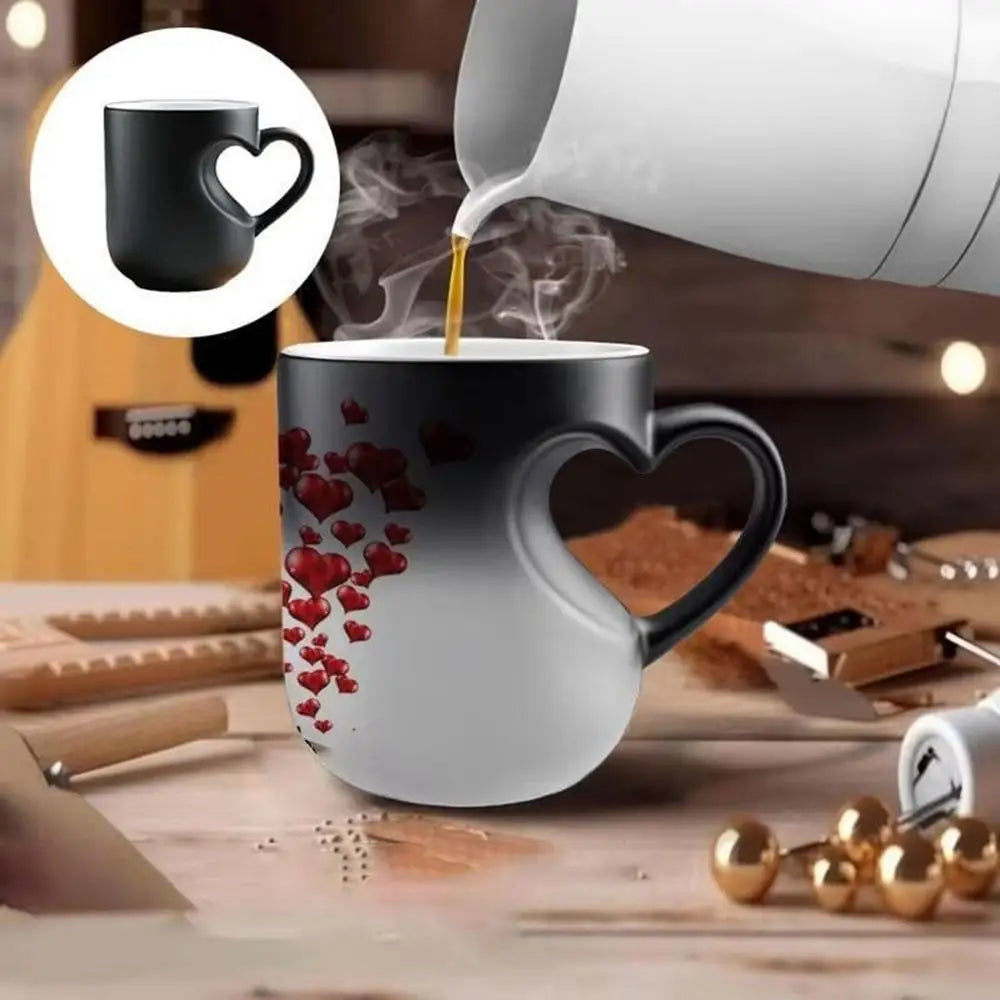 400ml Color Change Mug Heart Shape Handle Milk Juice Cup Ceramic Heat Activated Mug Thermochromic Bar Coffee Tea Water Dispenser