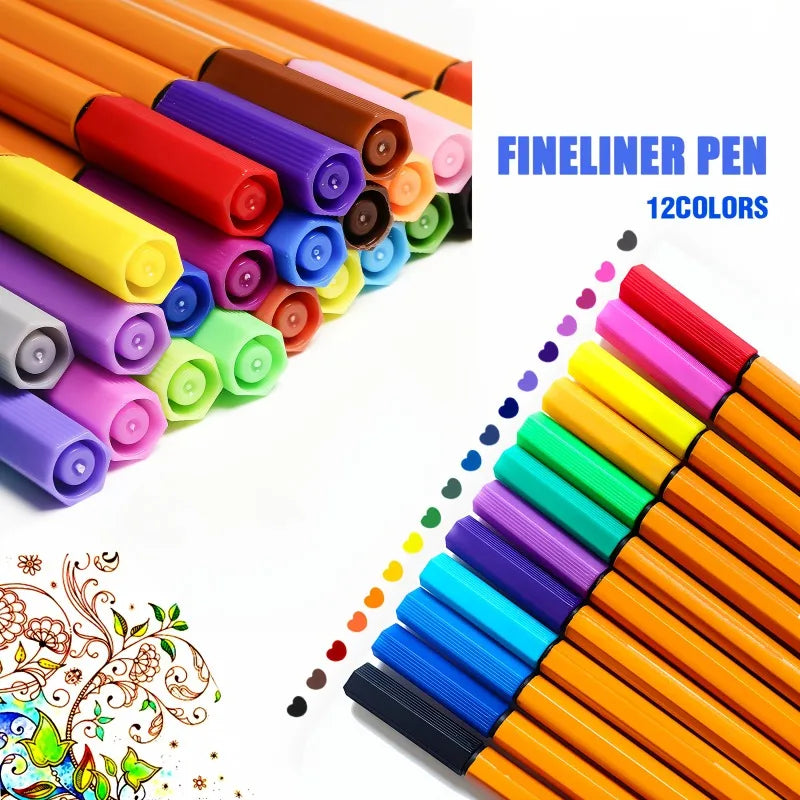 12/24pcs Colorful Fine Liner Pen Set,Waterproof Color Markers for Drawing, Office Notes,School Stationery Gift，Classroom Marking