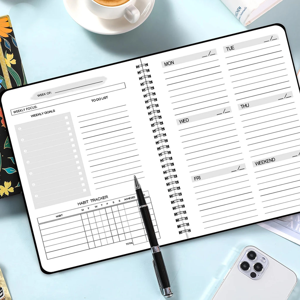 52 Weeks Weekly Planner Notebook A5 Undated Spiral Agenda Daily Student Schedules Journal Stationery Office School Supplies
