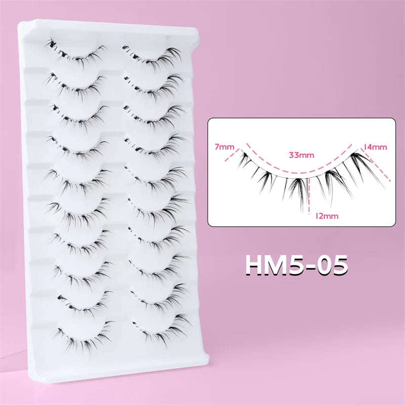 10Pairs Lower Eyelashes Pack Under Eye Lashes Soft Lower Eyelashes 100% Handmade Clear Band Manga Bottom Lashes Makeup Tools