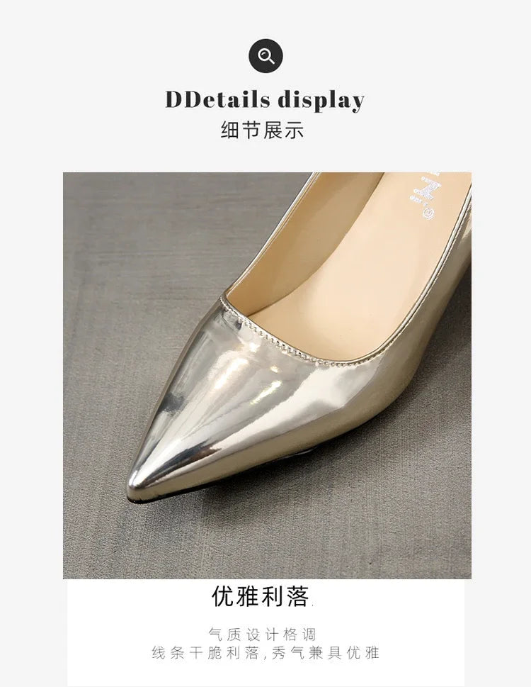 2026 New Lady Pointe Toe Gold Silver Pumps Female Wedding Bridal Shoes  Fashion Women Patent Leather High Heels Plus Size 45