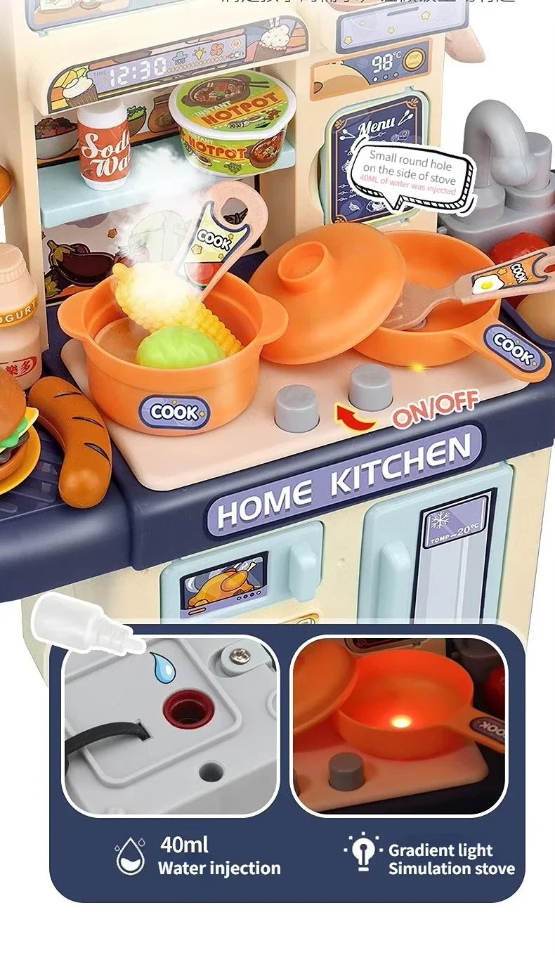 Kids Kitchen Play Set Water Spray Light Sound Electronic Stove Simulated Cooking Dining Table House Play Toy Gifts for Girls Boy