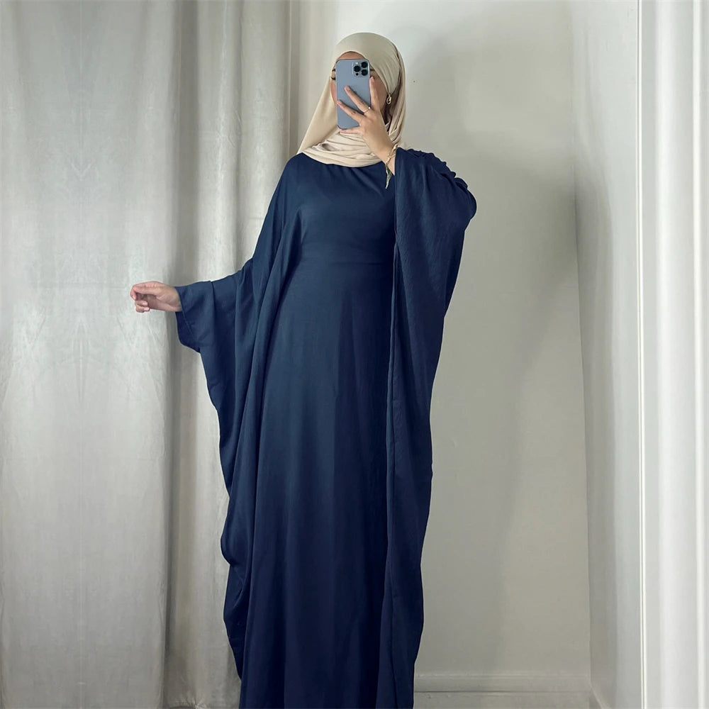 Ramadan Eid Soft Crepe Khimar Batwing Abaya Dubai Islam Muslim Modest African Dresses For Women Kaftan Kebaya Robe Femme Musulma