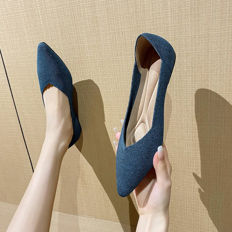 women's flat shoes large 42 / 43 upper breathable knitted sole non slip rubber material pointed shoes spring / summer2024 new