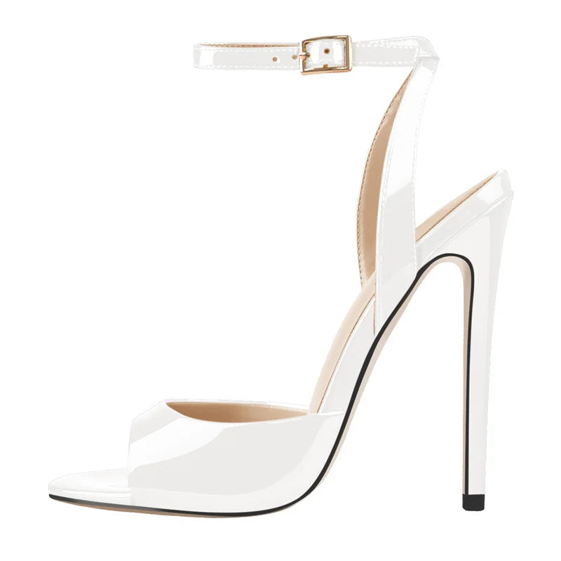 Onlymaker Women  Peep Toe 12CM Thin High Heels Pumps Sandals Ladies Buckle Strap Open Toe Big Size Summer Stiletto Sandals