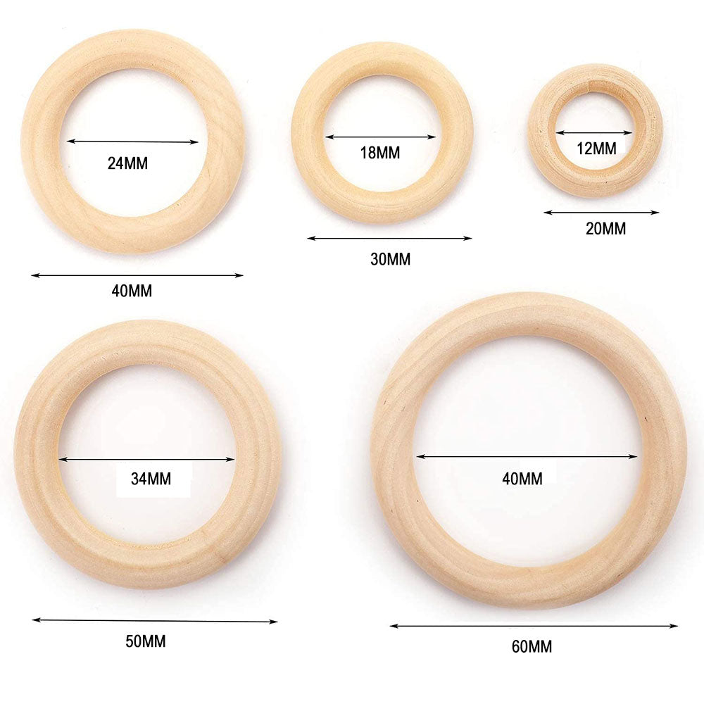 Unfinished Solid Wooden Rings 15-100MM Natural Wood Rings for Macrame DIY Crafts Wood Hoops Ornaments Connectors Jewelry Making