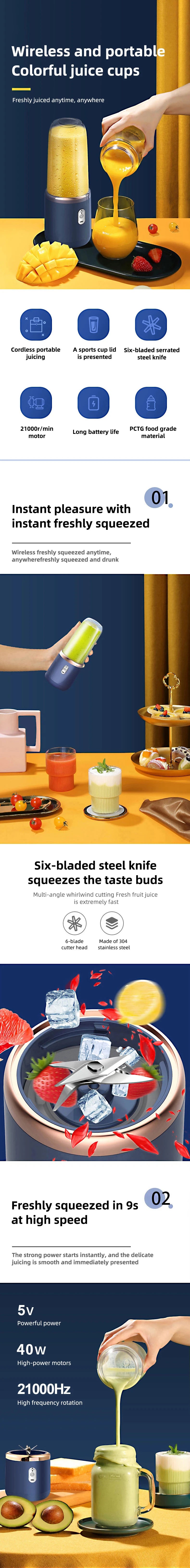 Handheld Usb Personal Mini Juicer Cup Portable Juicer Blender for Travel Water Bottles with Single or Double Cups