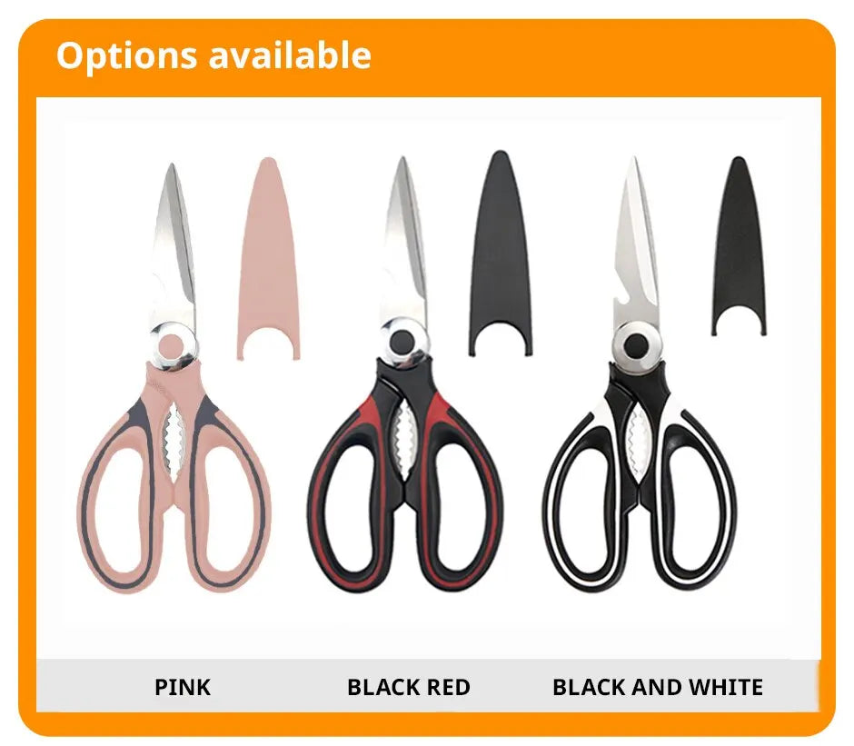 Stainless Steel Kitchen Scissors Multifunctional Household Chicken Bone Scissors With Lid Can Be Opened To Clip Walnuts
