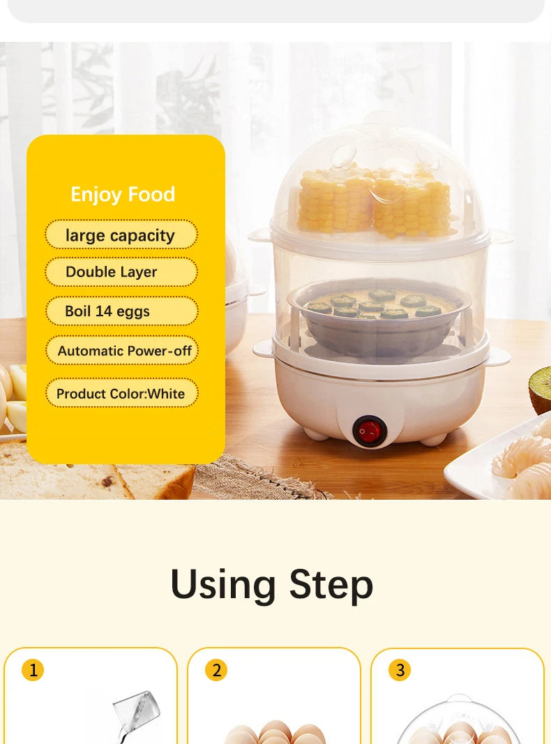 Multifunction Electric Egg Cooker Double Layers Egg Boiler Corn Milk Rapid Breakfast Cooking Egg Steamer Appliances Kitchen