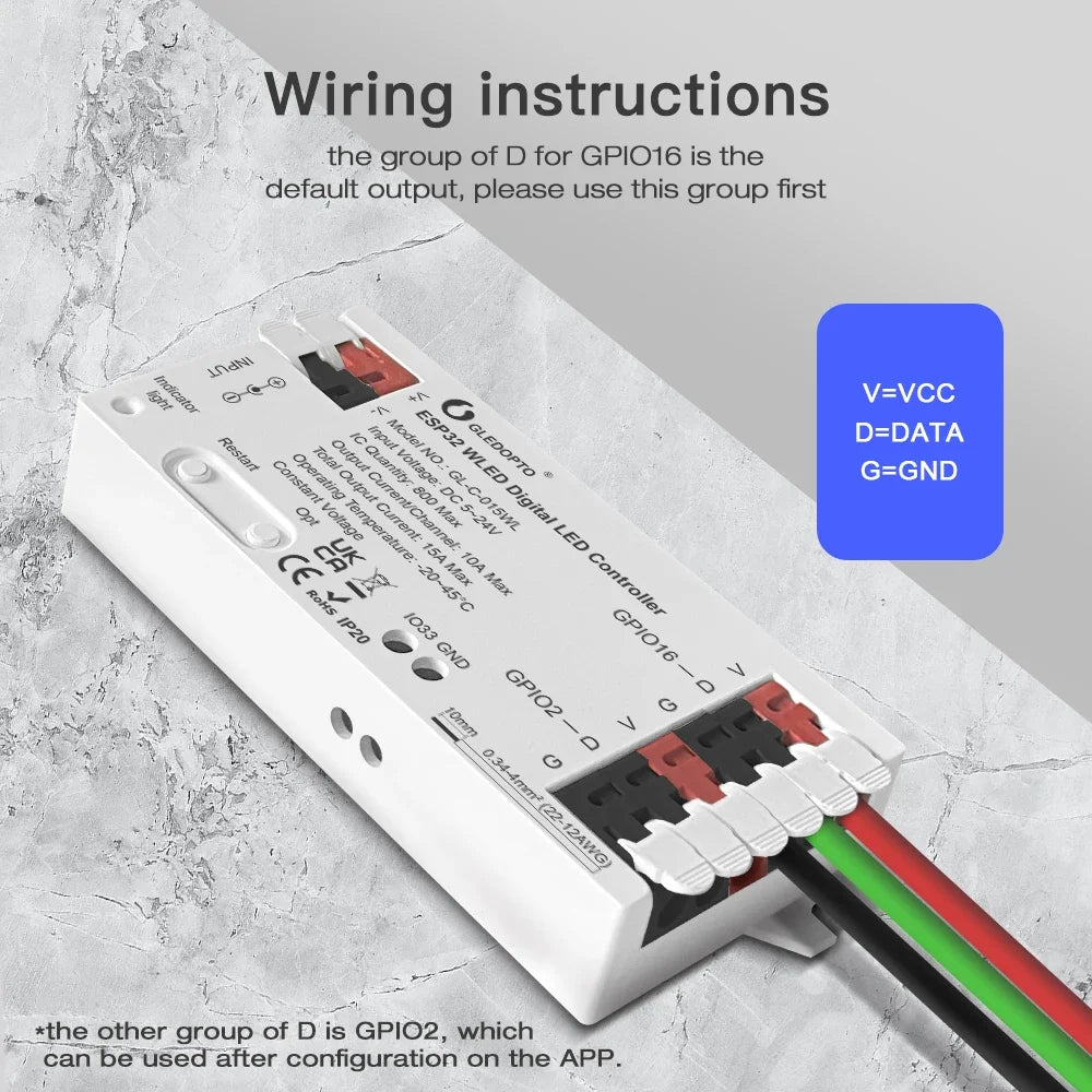 GLEDOPTO ESP32 WLED LED Controller RGBIC LED Strip Light Dynamic Lighting IR Switch Sensor Gesture-Aware Trigger WS2811 SK6812
