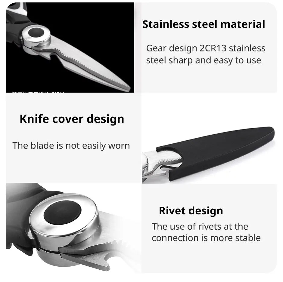 Stainless Steel Kitchen Scissors Multifunctional Household Chicken Bone Scissors With Lid Can Be Opened To Clip Walnuts