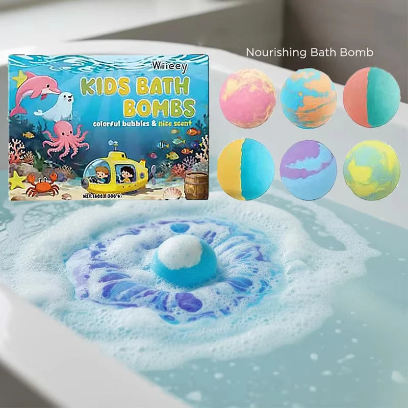 New 6pcs Bath Bombs Set For Kids Handmade Natural Mega Bubbles Surprise Funny Skin Friendly Bubble Bathing Kit Ocean Toys Gift ﻿