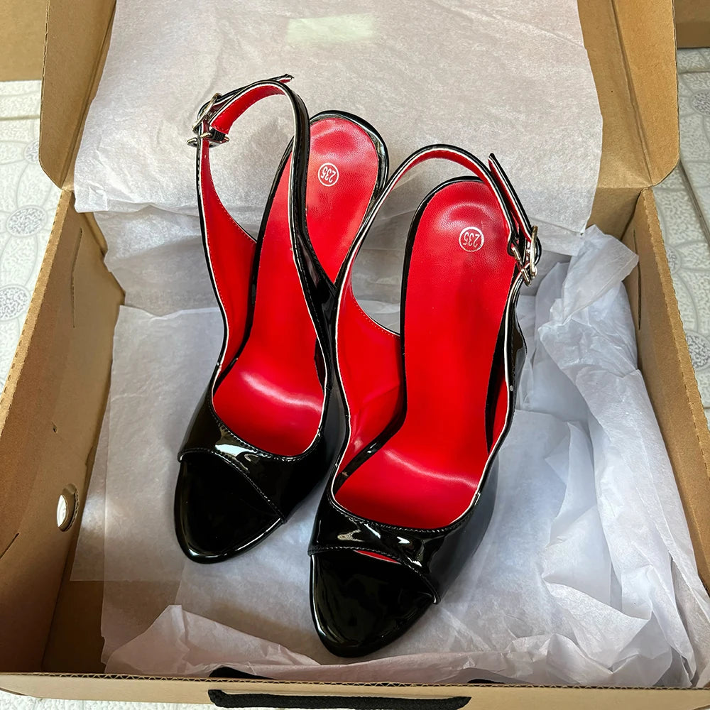 NEW Customize 16cm Extreme Metal High Heels Sandals Sexy Black Red inside Heel Peep Toe Slip On Cosplay Drag Queen Unisex Shoes