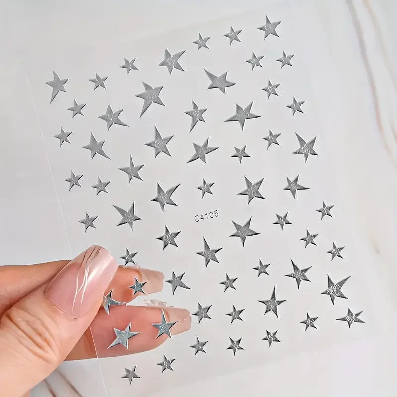 1/4 PCS 3D Metal Silver Golden Starburst  Nails Stickers Manicure French Nail Art Decoration Decal Y2K Nail Art Tips Nail Charm