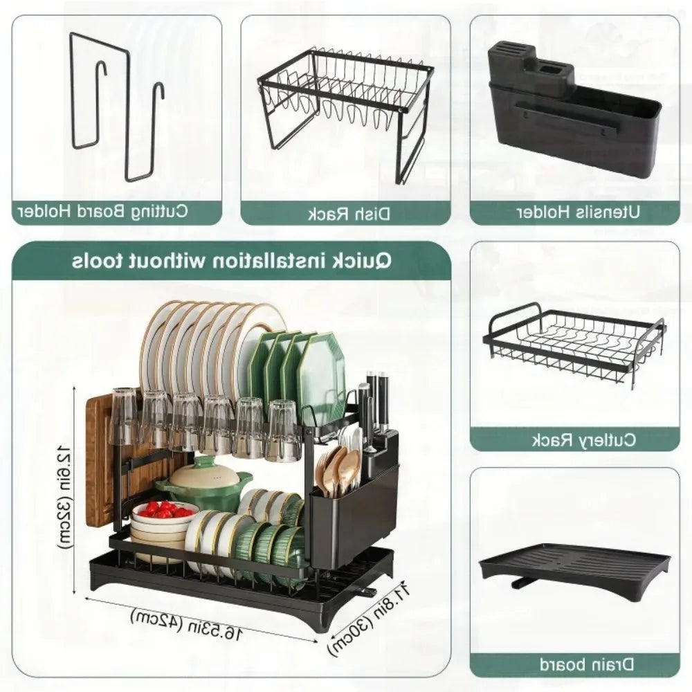 Kitchen bowl rack, drain rack，1pc Double-layer Tableware Drain Rack, Chopsticks Water Cup Cutting Board Kitchen Storage Rack, La