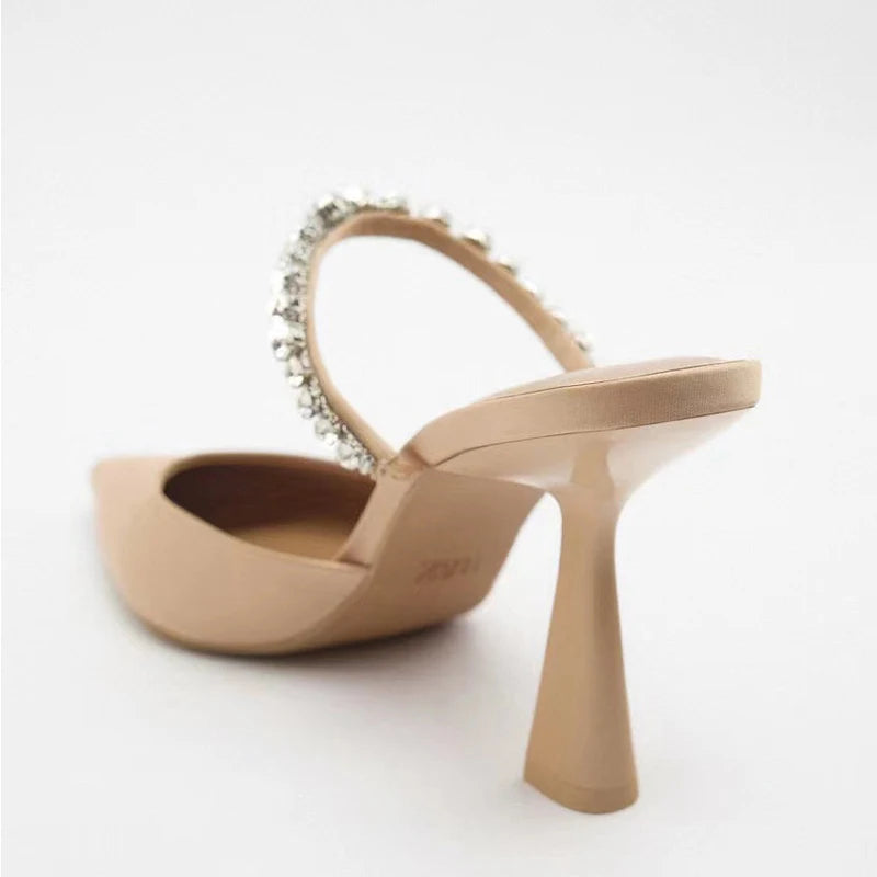 Rhinestone Heels Slingback High Heels Women Pumps 2023 Women's Mules Elegant Modern High-heeled Sandals Pointe Party Shoes