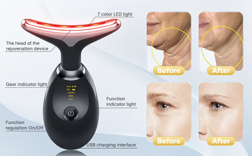 7 Colors LED Neck Face Massager Face Sculpting Tool Skin Rejuvenation Device Facial Lifting Beauty Machine Skin Care Instrument