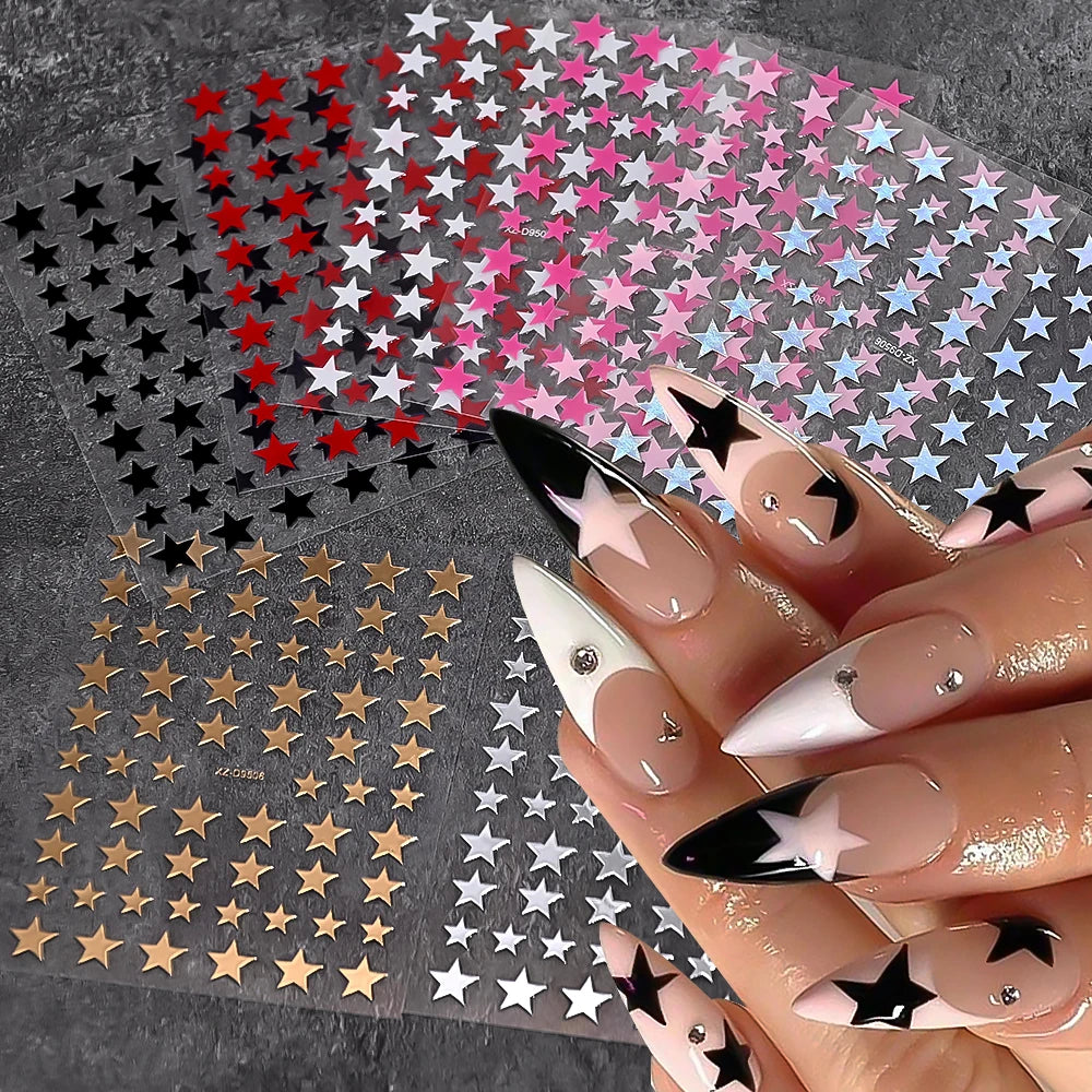 8Pcs/Set 3D Y2K Stars Nails Stickers 8-Colors Pentagram Self-Adhesive Nail Decals Five-point Stars Manicure Decoration Sliders 2