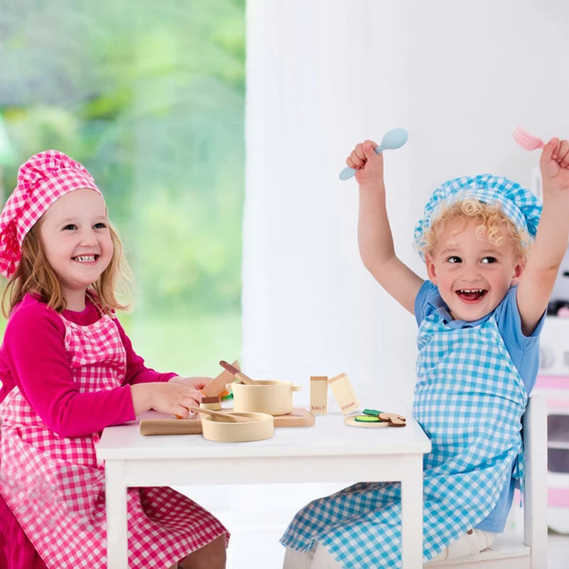 Kid Wooden Kitchen Toy Baby Play Kitchen Building Block Model Set Newborn Pretend Cooking Food Kitchen Toys Simulation Game Gift