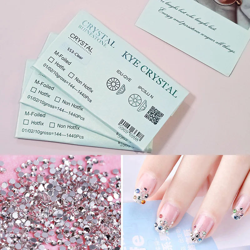 1440Pcs/Pack Flatback 3D Glass Swarovsky DIY Nails Rhinestones Art Decoration Shiny Crystal Stones Gems Manicure