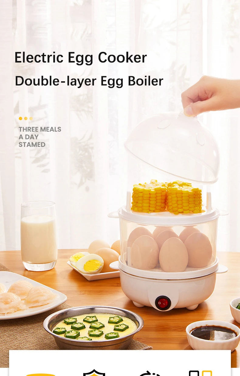 Multifunction Electric Egg Cooker Double Layers Egg Boiler Corn Milk Rapid Breakfast Cooking Egg Steamer Appliances Kitchen