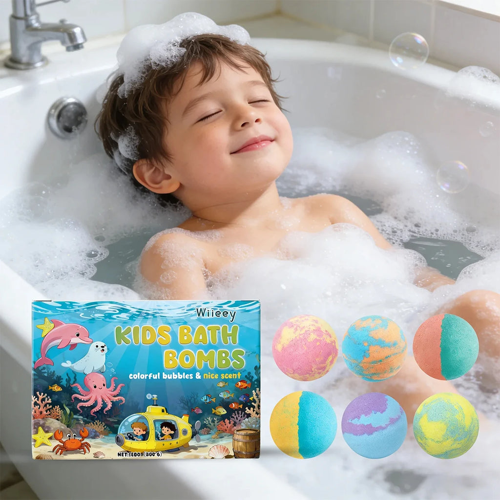 New 6pcs Bath Bombs Set For Kids Handmade Natural Mega Bubbles Surprise Funny Skin Friendly Bubble Bathing Kit Ocean Toys Gift ﻿