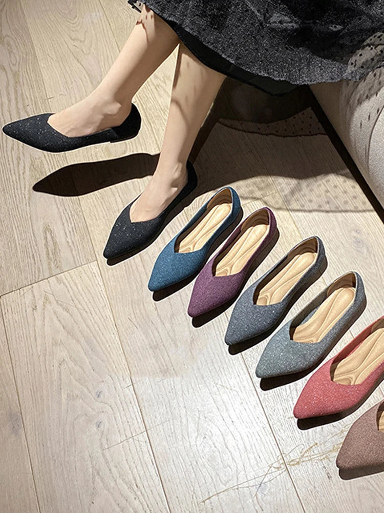 women's flat shoes large 42 / 43 upper breathable knitted sole non slip rubber material pointed shoes spring / summer2024 new