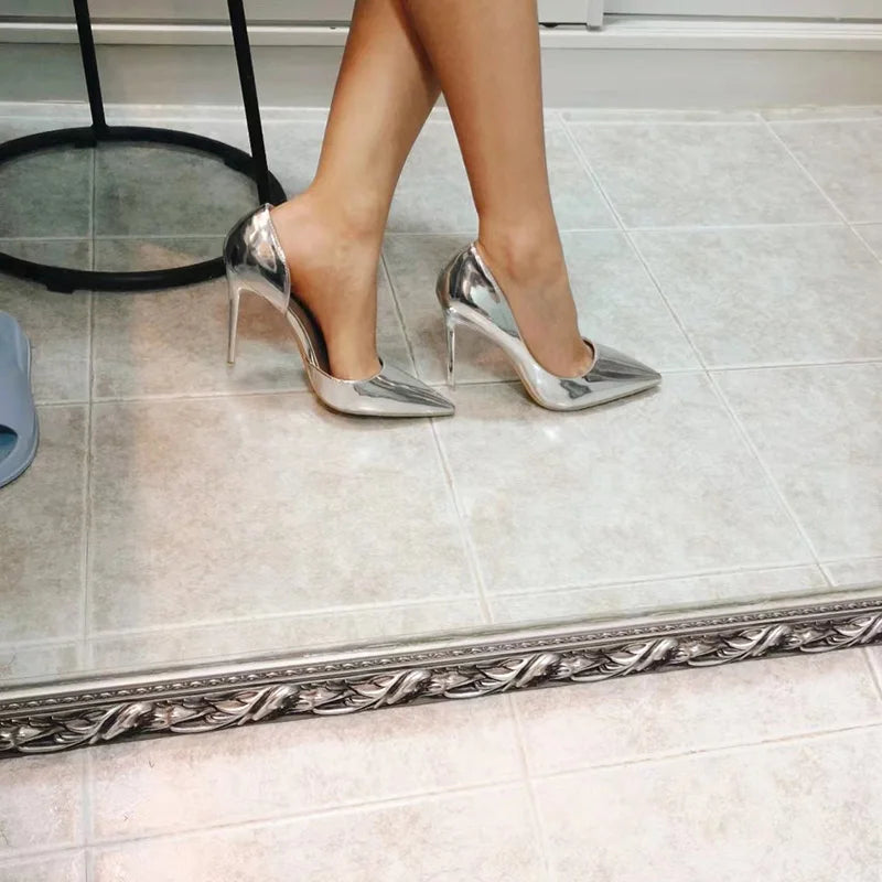 Women 10.5cm High Heels Pumps Lady Stripper Stiletto Metallic Leather Scarpins Wedding Heels Catwalk Party Silver Gold Shoes
