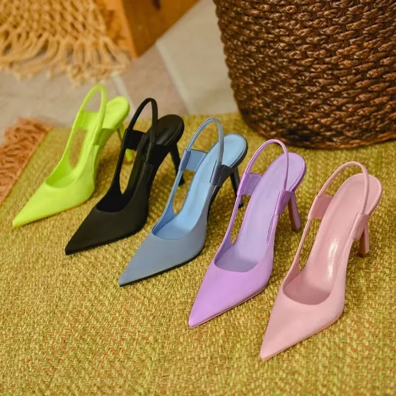 Women Sandals New Summer High Heels Closed Toe Single Sandals Thin Mid-heeled Fashion Hollow Pointed Toe Women Sandals