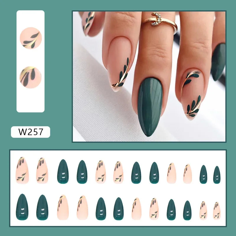 New Short Ballet 24 Pcs Fake Nail with Jelly sticker Press on False Nails Wearable Round Head Oval Full Cover Nail Tips