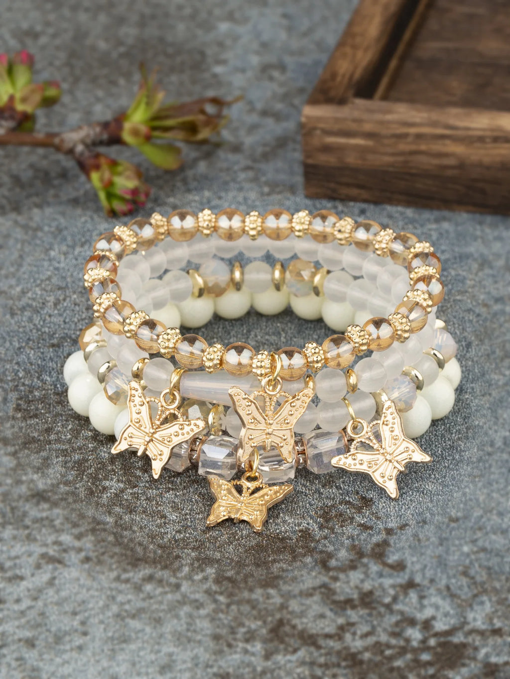 4Pcs Bohemian Butterfly Charm Bracelet Set For Women Crystal Beads Chain Bangle Female Fashion Party Jewelry Gift