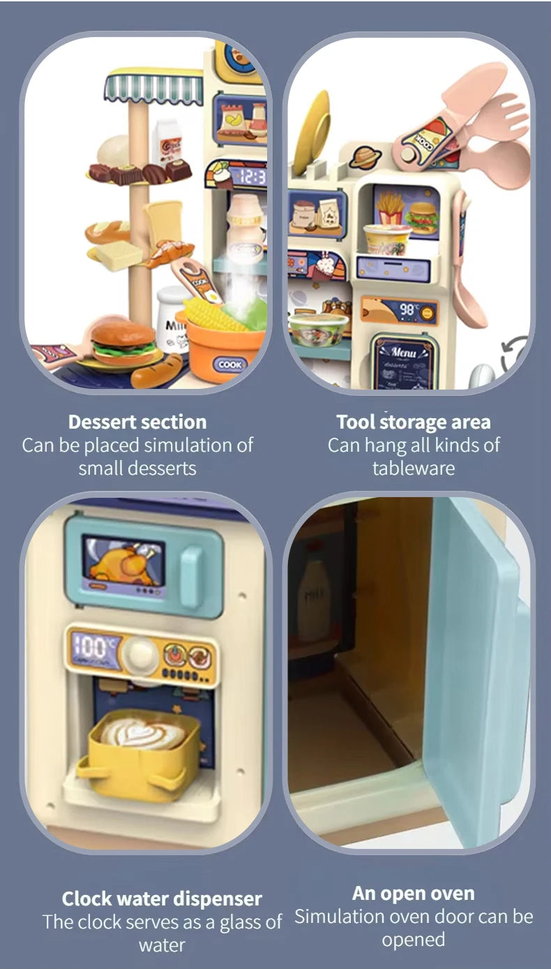 Kids Kitchen Play Set Water Spray Light Sound Electronic Stove Simulated Cooking Dining Table House Play Toy Gifts for Girls Boy