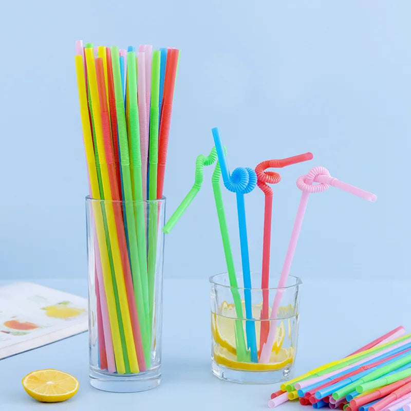 100pcs/pack Colorful Black Drinking Kunstst of Straws Bar Party Wedding Kitchen Pajitas Plastique Beverage Straws