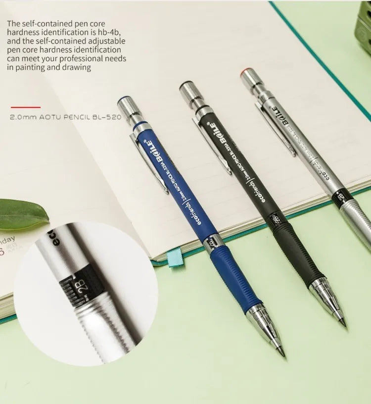 2.0mm Mechanical Pencil With Black/Color Lead Refill Automatic Pencil Art Drawing Painting Sketching School & Office Stationery