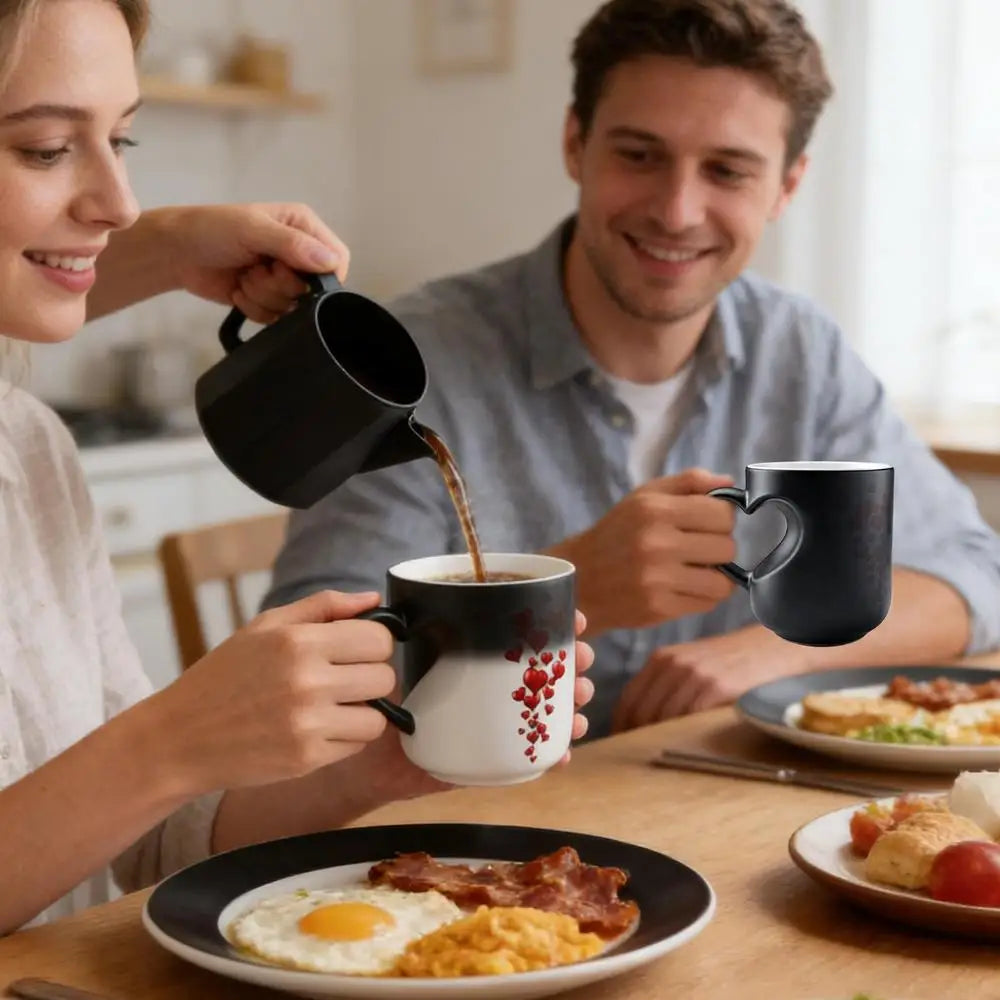400ml Color Change Mug Heart Shape Handle Milk Juice Cup Ceramic Heat Activated Mug Thermochromic Bar Coffee Tea Water Dispenser