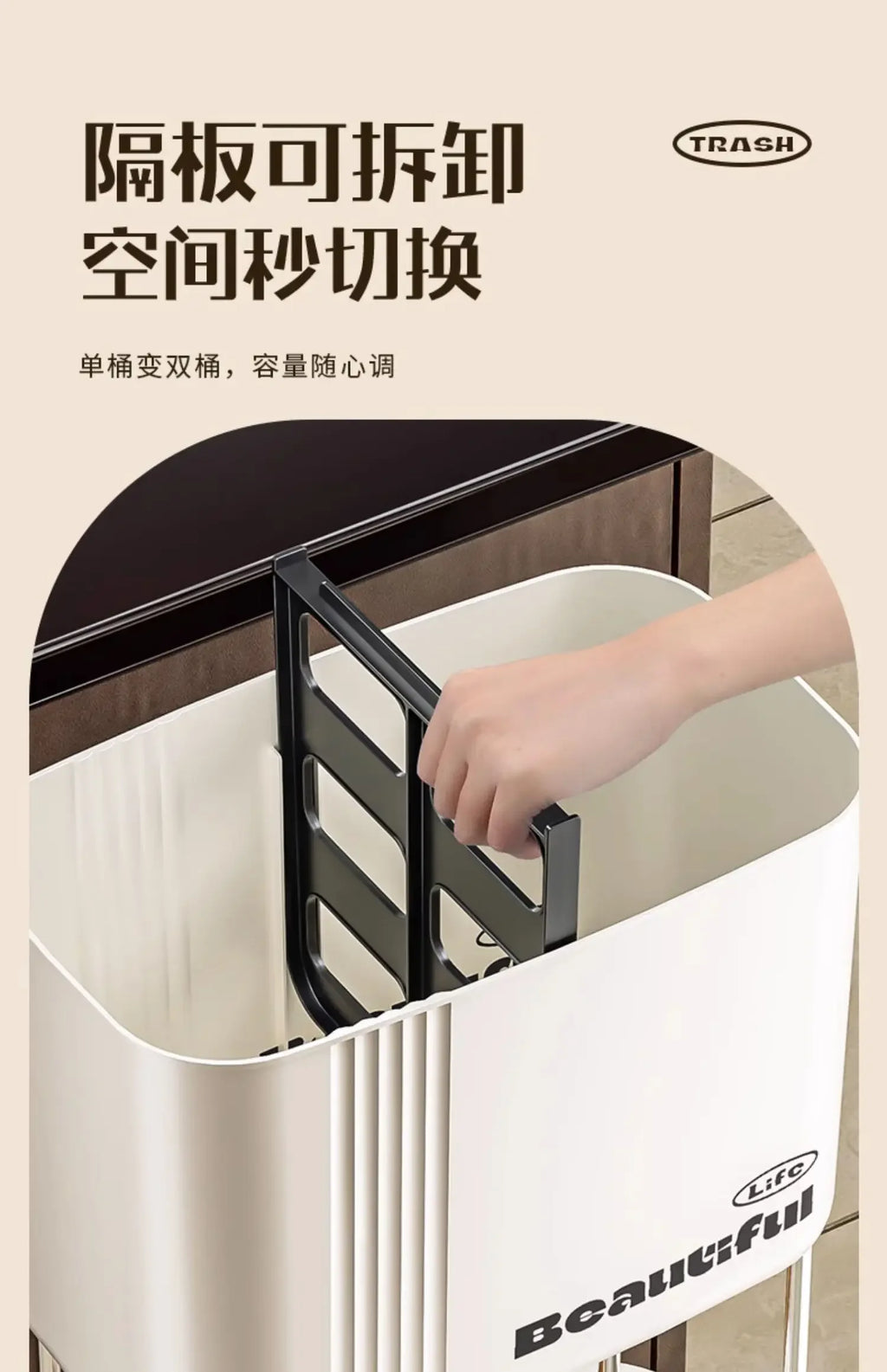 Kitchen Garbage Bin with Lid, Odor-Resistant, Large Capacity, Double-Layer Waste Separation, Ideal for Clean, Organized Kitchen
