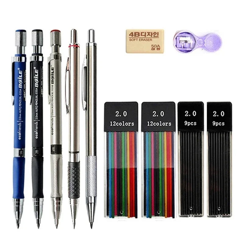 2.0mm Mechanical Pencil With Black/Color Lead Refill Automatic Pencil Art Drawing Painting Sketching School & Office Stationery