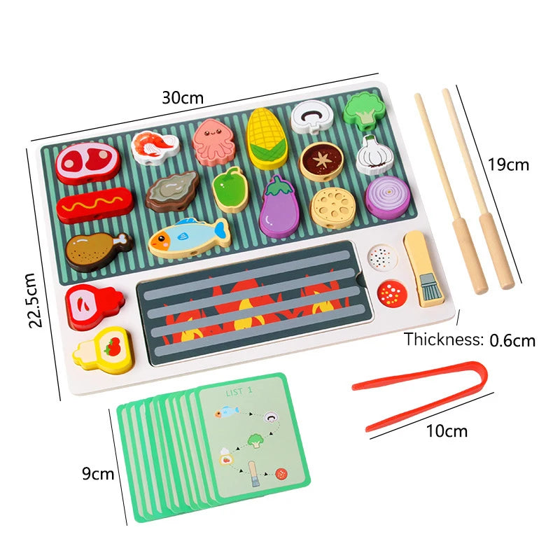 Simulation Kitchen Pretend Toy Wooden Toddler DIY BBQ Toy Set Classic Game Montessori Educational Toy For Children Kids Gift