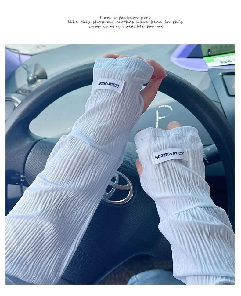 Ice silk sunscreen sleeves, solid color, simple Korean version, driving, cycling, sun shading, UV protection, summer