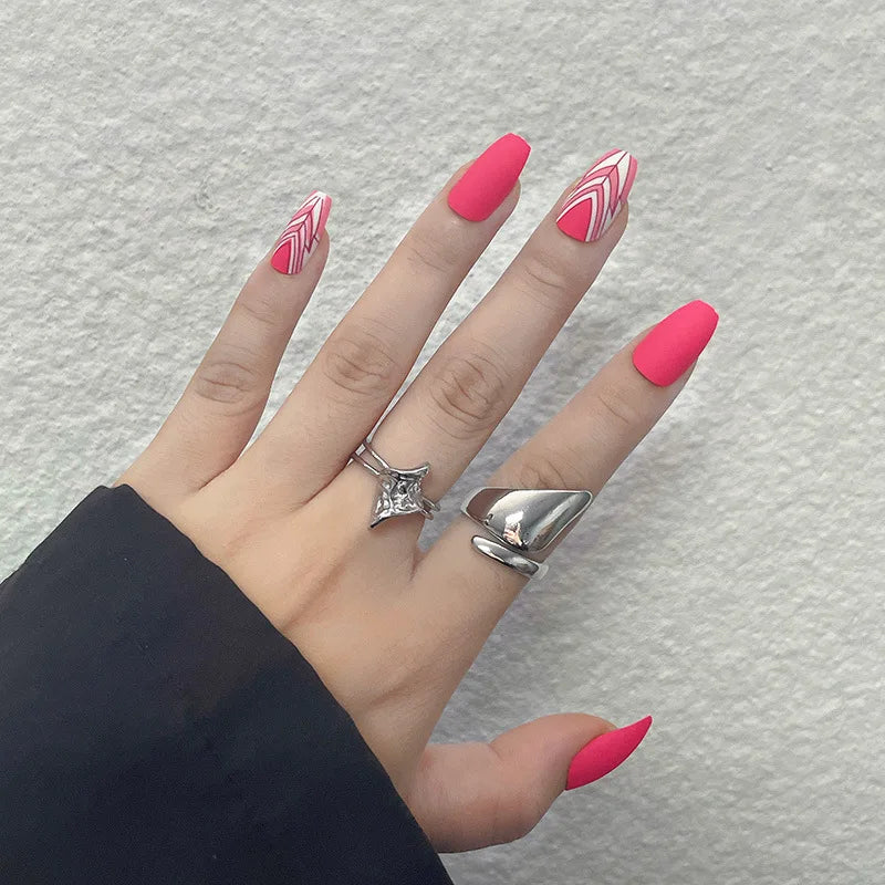 24Pcs/Set Love Ballerina Press on Nails Sets Free False Nails Adhesive Full Cover Artificial Art Fake Nail Professional Material