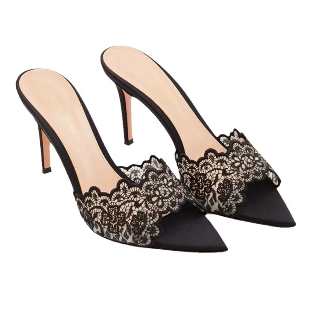 2026 Peep Toe Sexy Summer Women's Mules Pump Sandals Elegant Chic Super Thin High Heels Office Lady Party Shoes Slipper Sandals