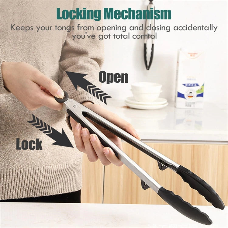 LMETJMA Kitchen Tongs Silicone Food Tongs Non Stick Cooking Serving Tongs For BBQ Salad Steak Pasta Spaghetti Noodles JT302