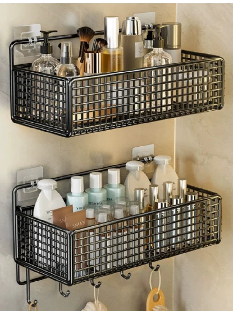No‑Drill Wall‑Mount Bathroom Storage Shelf Waterproof Durable Multifunctional Toiletries Organizer Rack for Household Use
