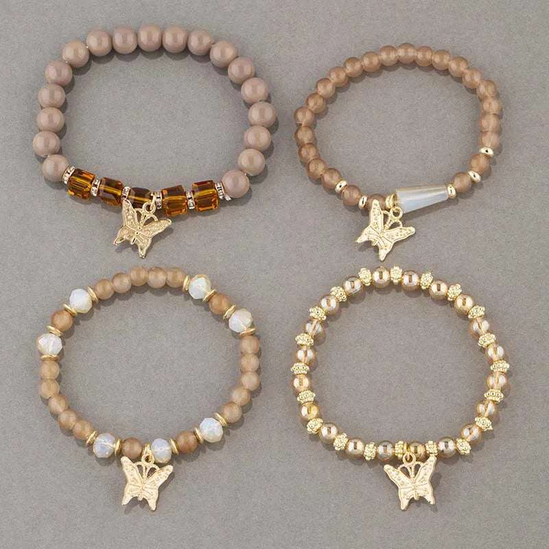 4Pcs Bohemian Butterfly Charm Bracelet Set For Women Crystal Beads Chain Bangle Female Fashion Party Jewelry Gift