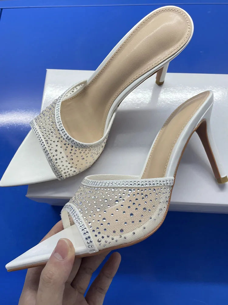 2026 Peep Toe Sexy Summer Women's Mules Pump Sandals Elegant Chic Super Thin High Heels Office Lady Party Shoes Slipper Sandals