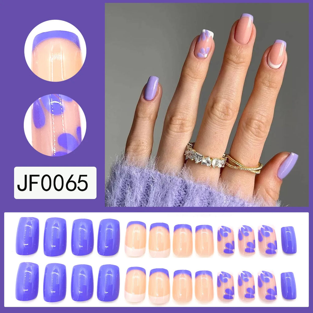 24Pcs/Set Love Ballerina Press on Nails Sets Free False Nails Adhesive Full Cover Artificial Art Fake Nail Professional Material