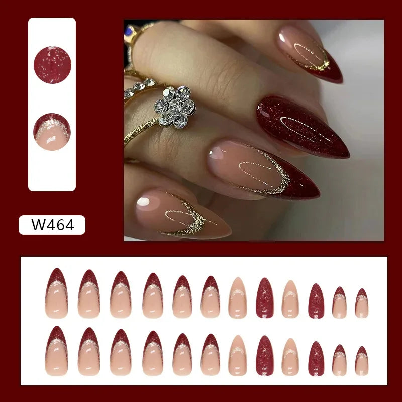 New Short Ballet 24 Pcs Fake Nail with Jelly sticker Press on False Nails Wearable Round Head Oval Full Cover Nail Tips