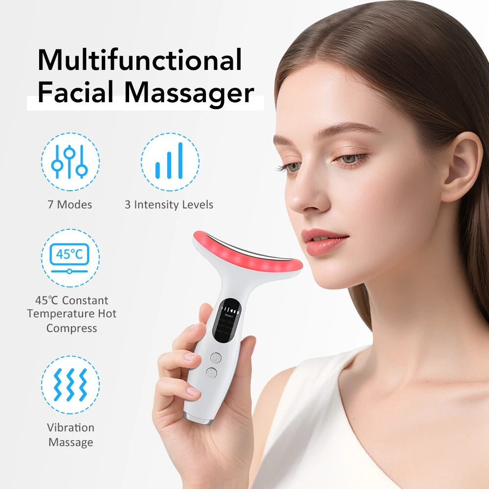 EMS Micro-current Neck & Face Beauty Device LED IPL Skin Rejuvenation Double Chin Reducer Facial Lifter Skin Tightening Massager