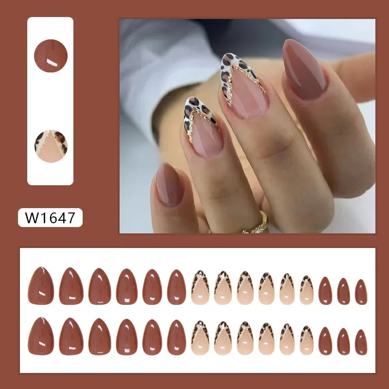New Short Ballet 24 Pcs Fake Nail with Jelly sticker Press on False Nails Wearable Round Head Oval Full Cover Nail Tips