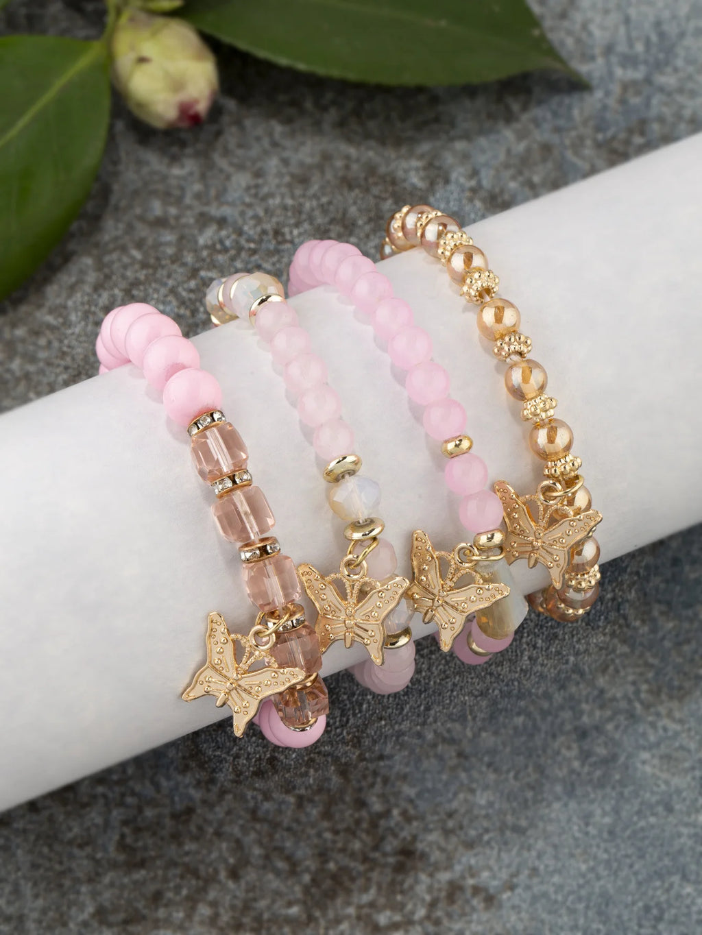 4Pcs Bohemian Butterfly Charm Bracelet Set For Women Crystal Beads Chain Bangle Female Fashion Party Jewelry Gift